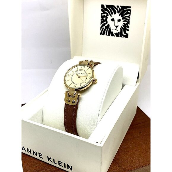 Anne Klein Women's Watch 10/9442 Gold Dial Quartz 26mm Brown Leather Band - Picture 3 of 13
